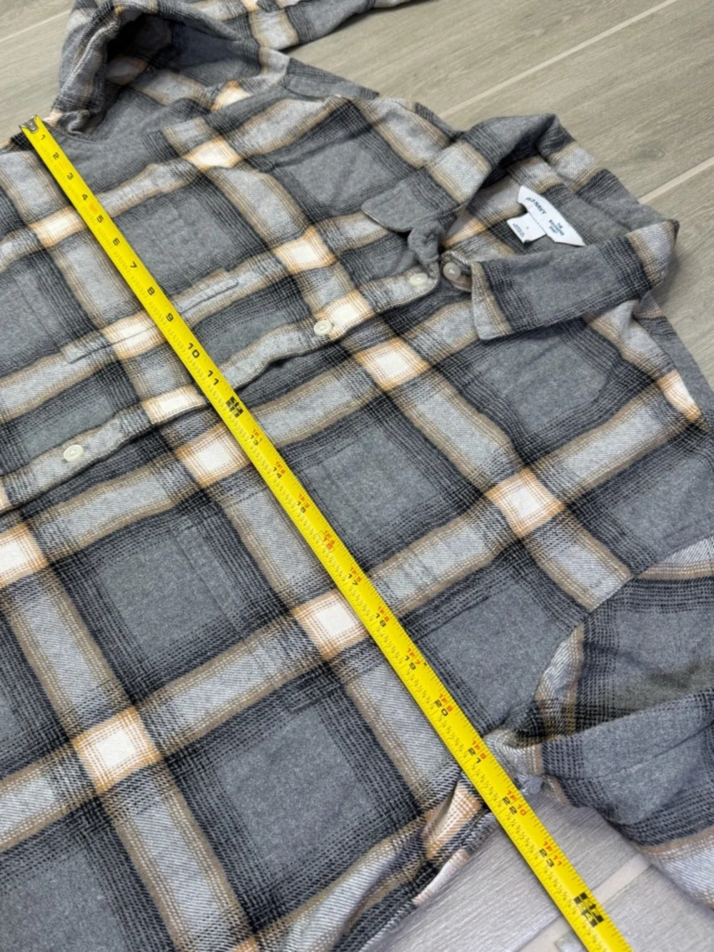 Old Navy Gray Plaid Boyfriend Shirt with Cream and Tan Stripes - Picture 7 of 8